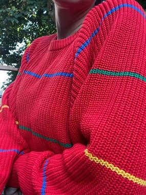 Vintage 80s/90s Exchange Court Striped Red Acrylic Knit Sweater